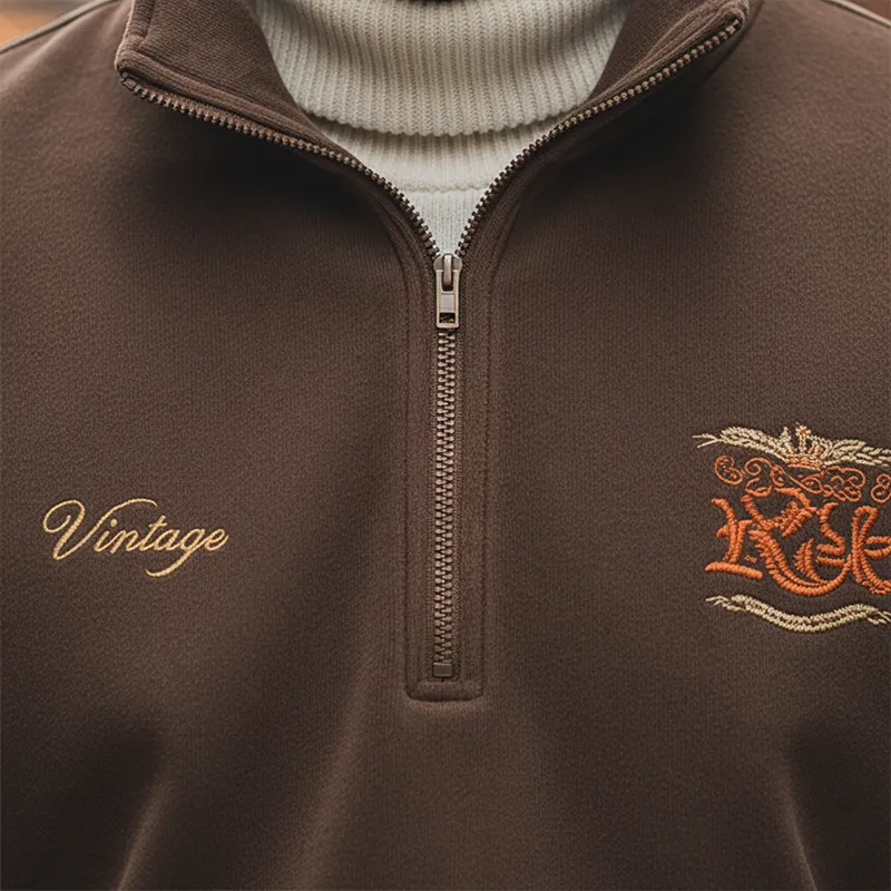 Men's Retro Minimalist Embroidered Fleece Half-Zip High Neck Sweatshirt MTA2713J5P sold by Manly product image thumbnail 3