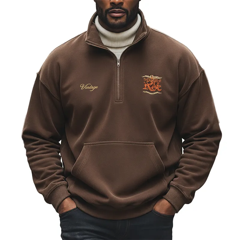 Men's Retro Minimalist Embroidered Fleece Half-Zip High Neck Sweatshirt MTA2713J5P sold by Manly