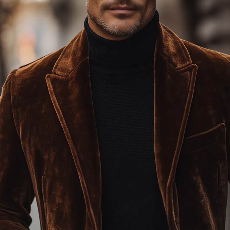 Men's Retro Simple Glossy Velvet Mid-Length Warm Coat MTA0407K4P sold by Manly product image thumbnail 3