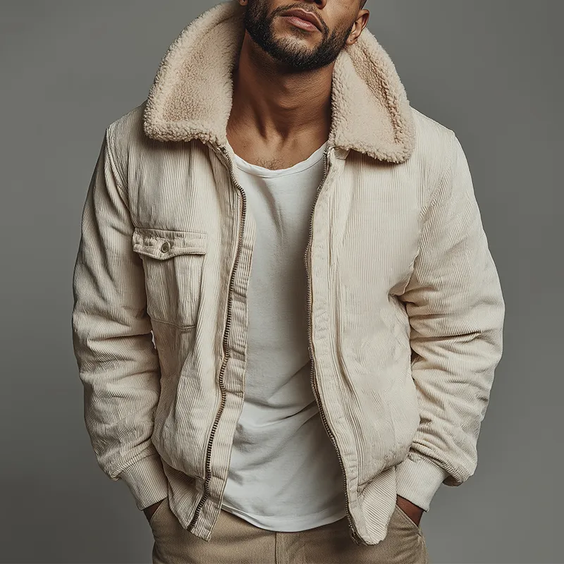 Men's Retro Casual Corduroy Fur Collar Zipper Jacket MTA3145J4TO sold by Manly product image thumbnail 2