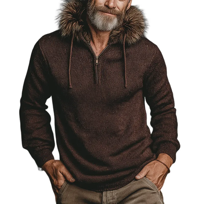 Men's Retro Casual Knitted Hooded Zipper Sweater MTA0133K9TO sold by Manly