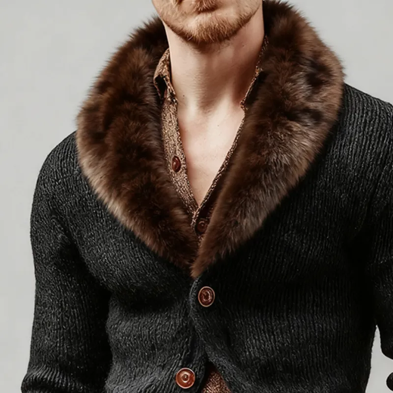 Men's Retro Casual Knitted Patchwork Fur Collar Button Cardigan MTA0103K9TO sold by Manly product image thumbnail 3
