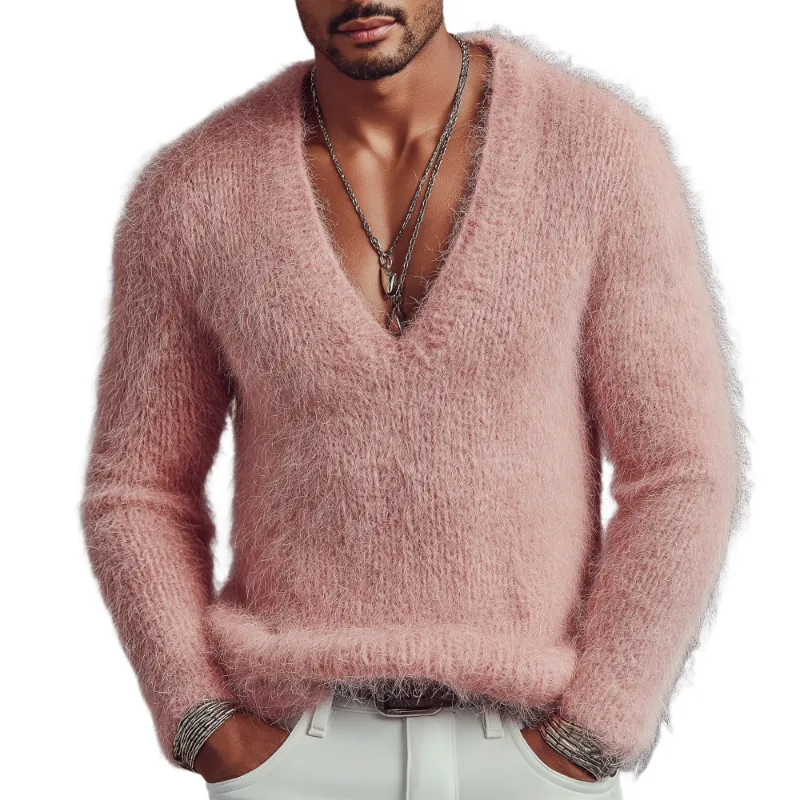 Men's Retro Casual Knitted V-Neck Sweater MTA0340K1TO sold by Manly