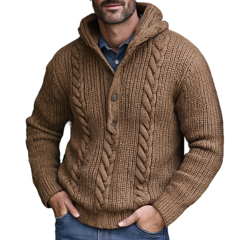Men's Retro Casual Knitted Cable Knit Hooded Sweater MTA0425K8TO sold by Manly