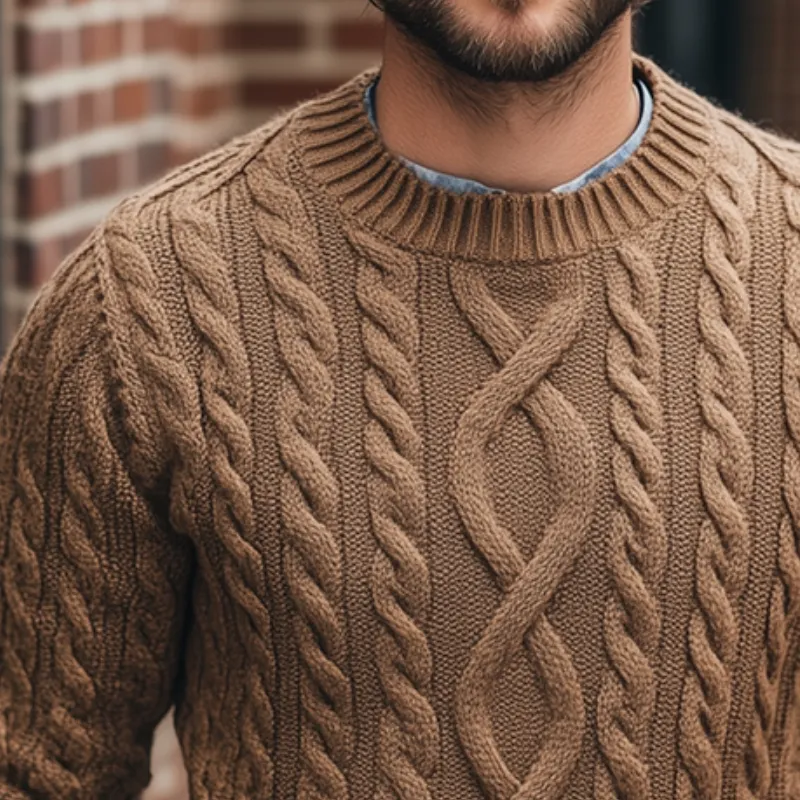 Men's Retro Casual Knitted Cable Knit Crew Neck Sweater MTA0481K6TO sold by Manly product image thumbnail 3