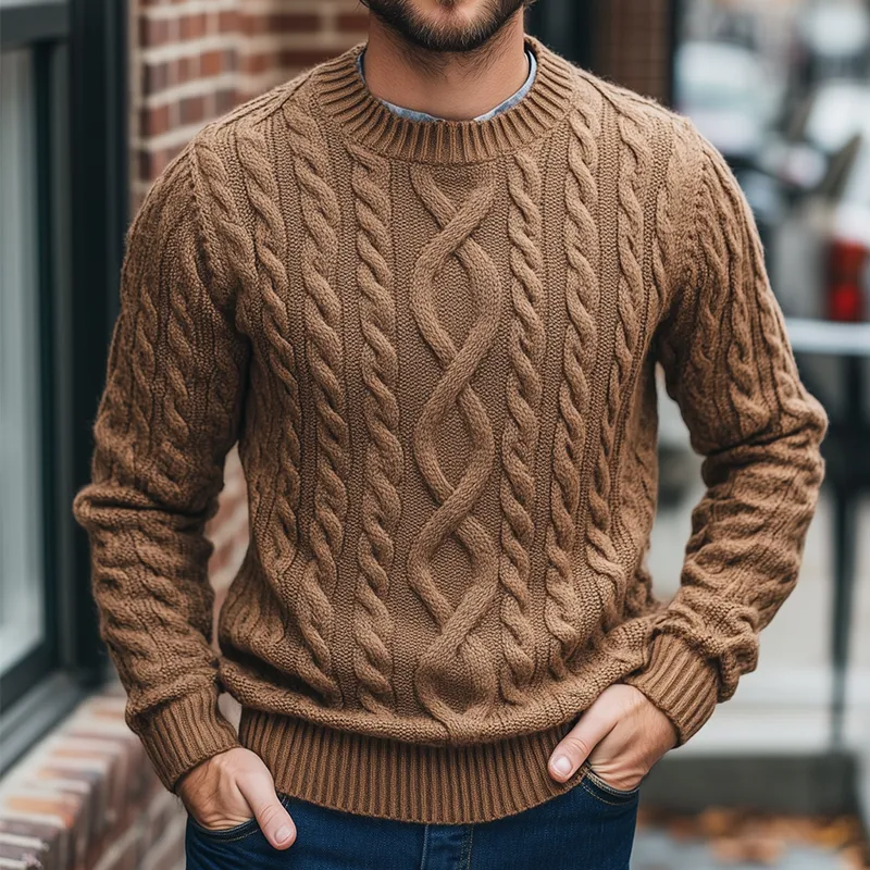 Men's Retro Casual Knitted Cable Knit Crew Neck Sweater MTA0481K6TO sold by Manly product image thumbnail 2