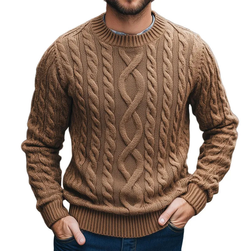 Men's Retro Casual Knitted Cable Knit Crew Neck Sweater MTA0481K6TO sold by Manly