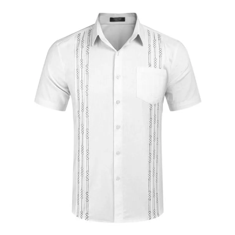 Men's Summer Linen Embroidered Short Sleeve Shirt 57349423X sold by Manly