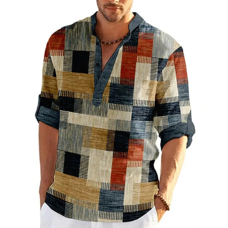 Men's Summer Ethnic Print Stand Collar Half Sleeve Shirt 52463329X sold by Manly