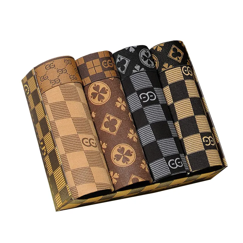 Men's Underwear 4 Pcs Retro Geometric Letters Print Breathable Boxer Briefs Set 57589817Z sold by Manly