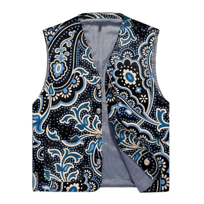 Men's V-Neck Casual Cashew Flower Print Vest 29929600M sold by Manly