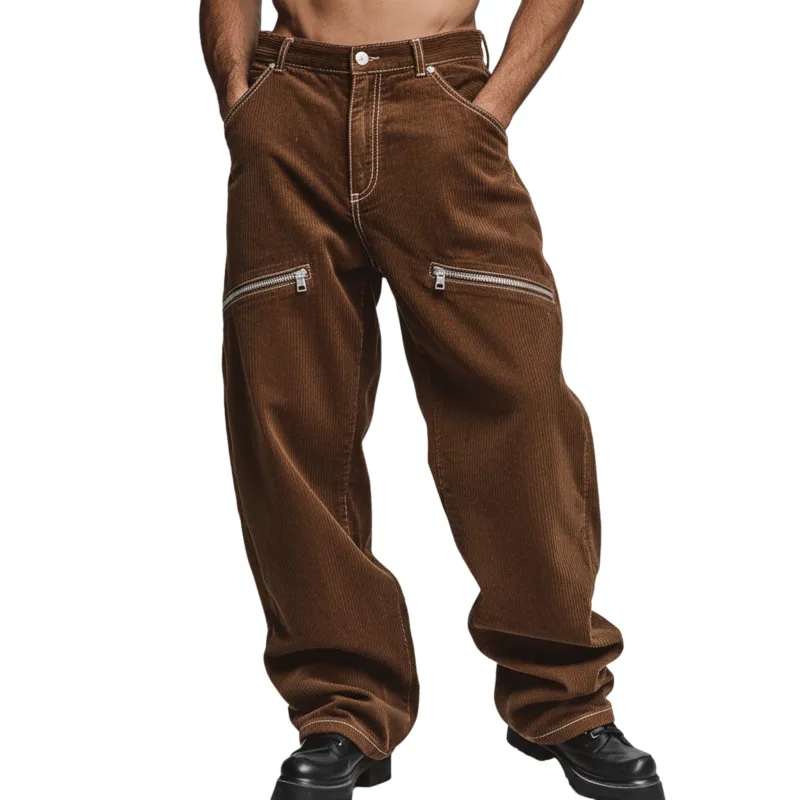 Men's Stylish Corduroy Zipper-decorated Casual Pants MTA0804K7K sold by Manly