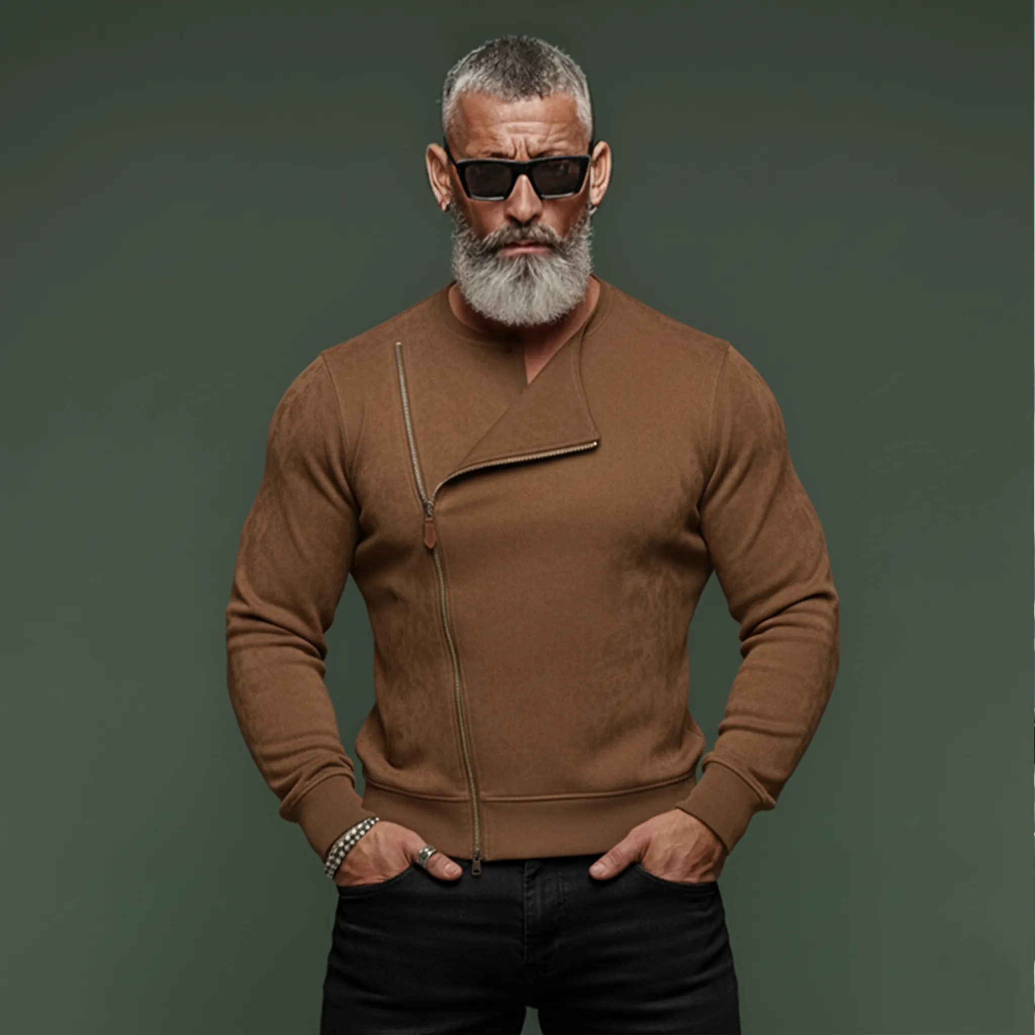 Men's Classic Casual Rugged Style Faux Suede Slim Fit Zip-up Sweatshirt MTA0874K0K sold by Manly product image thumbnail 2