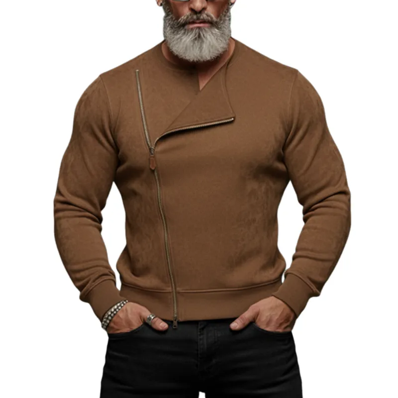 Men's Classic Casual Rugged Style Faux Suede Slim Fit Zip-up Sweatshirt MTA0874K0K sold by Manly