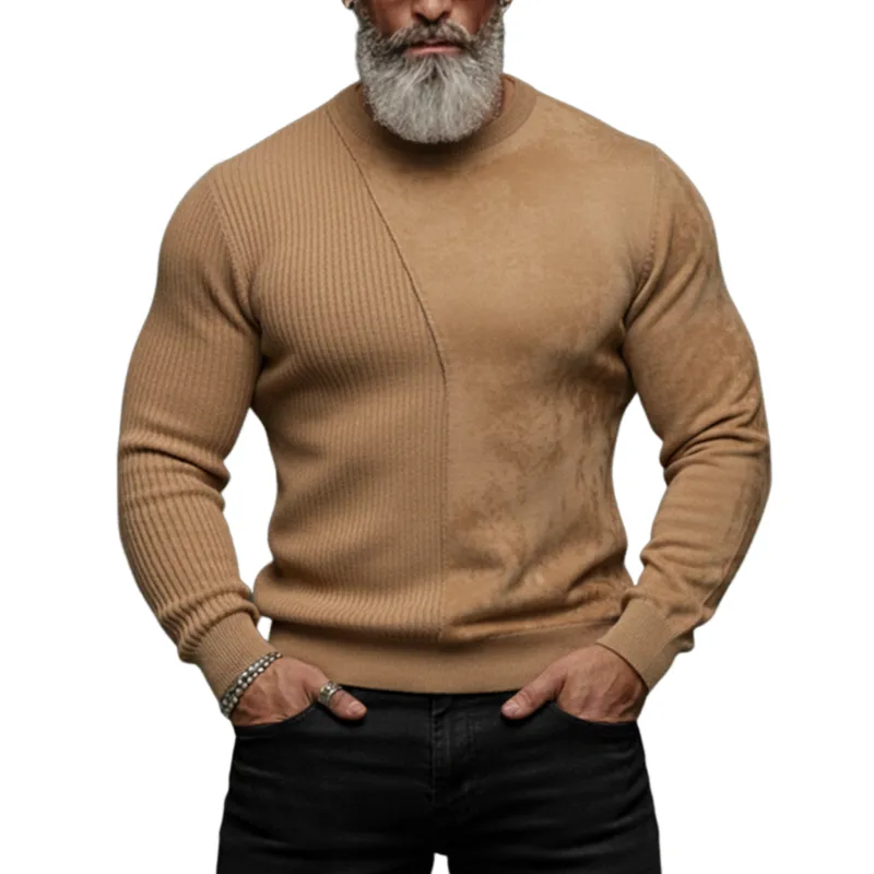 Men's Classic Casual Knit Ribbed And Faux Suede Slim Fit Crew Neck Sweatshirt MTA0825K4K sold by Manly