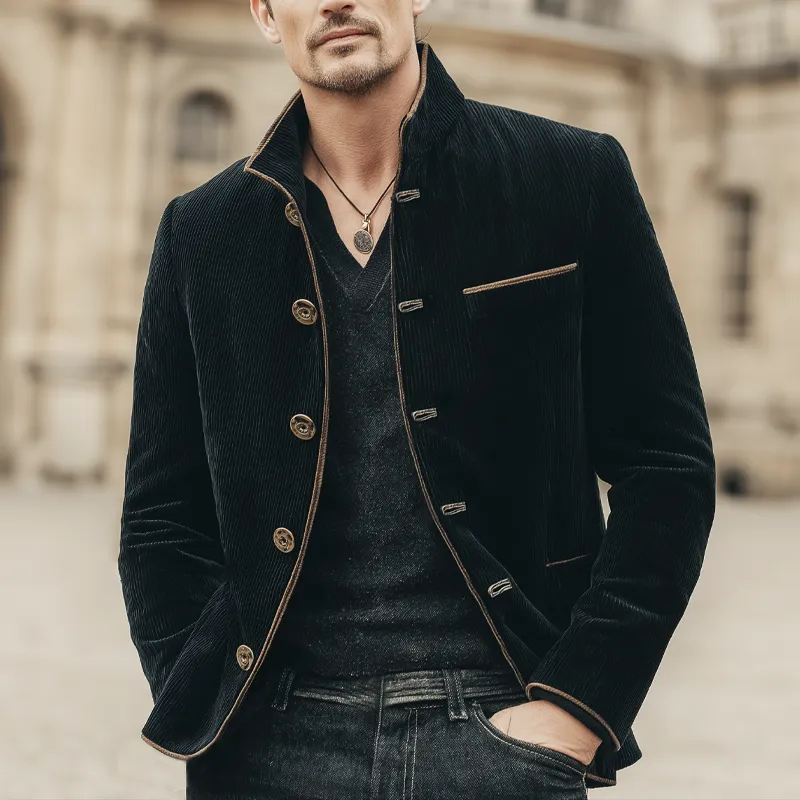 Men's Classic Corduroy Stand Collar Multi-Button Jacket MTA0860K3U sold by Manly product image thumbnail 5