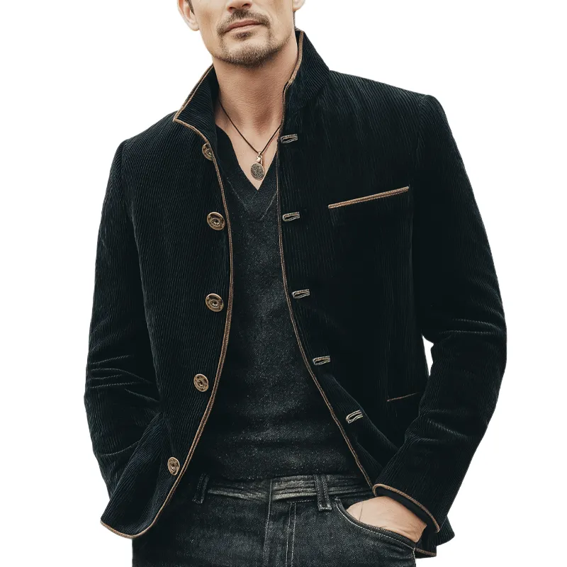 Men's Classic Corduroy Stand Collar Multi-Button Jacket MTA0860K3U sold by Manly