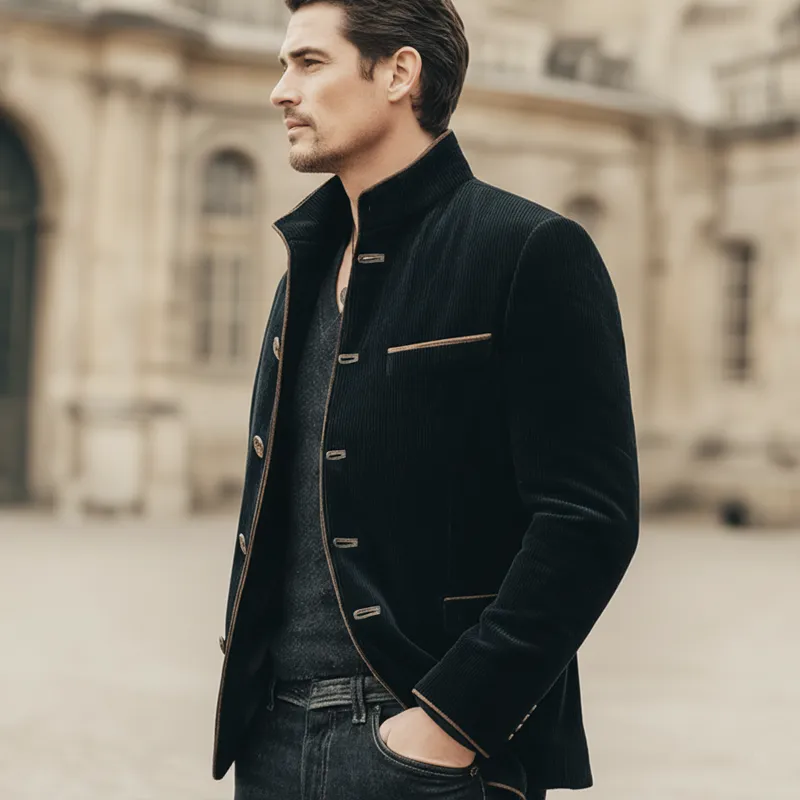 Men's Classic Corduroy Stand Collar Multi-Button Jacket MTA0860K3U sold by Manly product image thumbnail 3