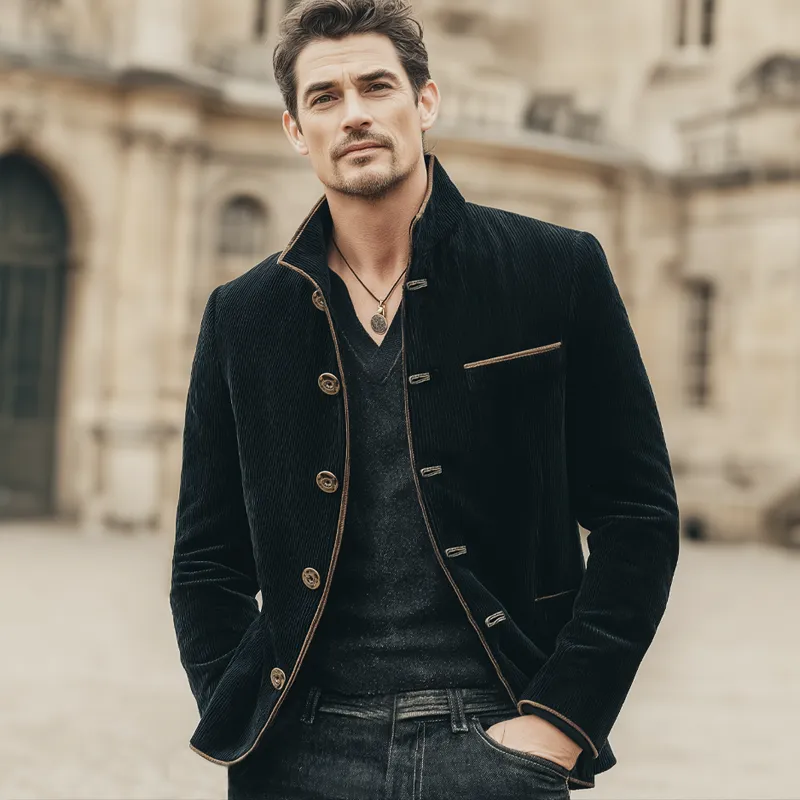 Men's Classic Corduroy Stand Collar Multi-Button Jacket MTA0860K3U sold by Manly product image thumbnail 2