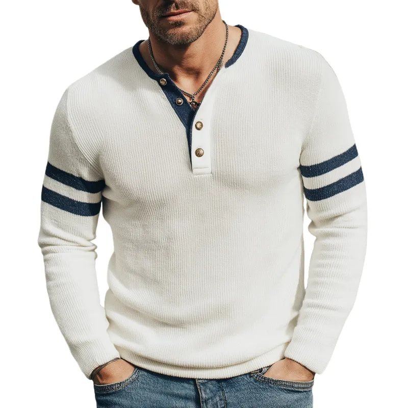 Men's Classic Color-blocked Four-button Henley Collar Slim Fit Sweater MTA0815K9U sold by Manly