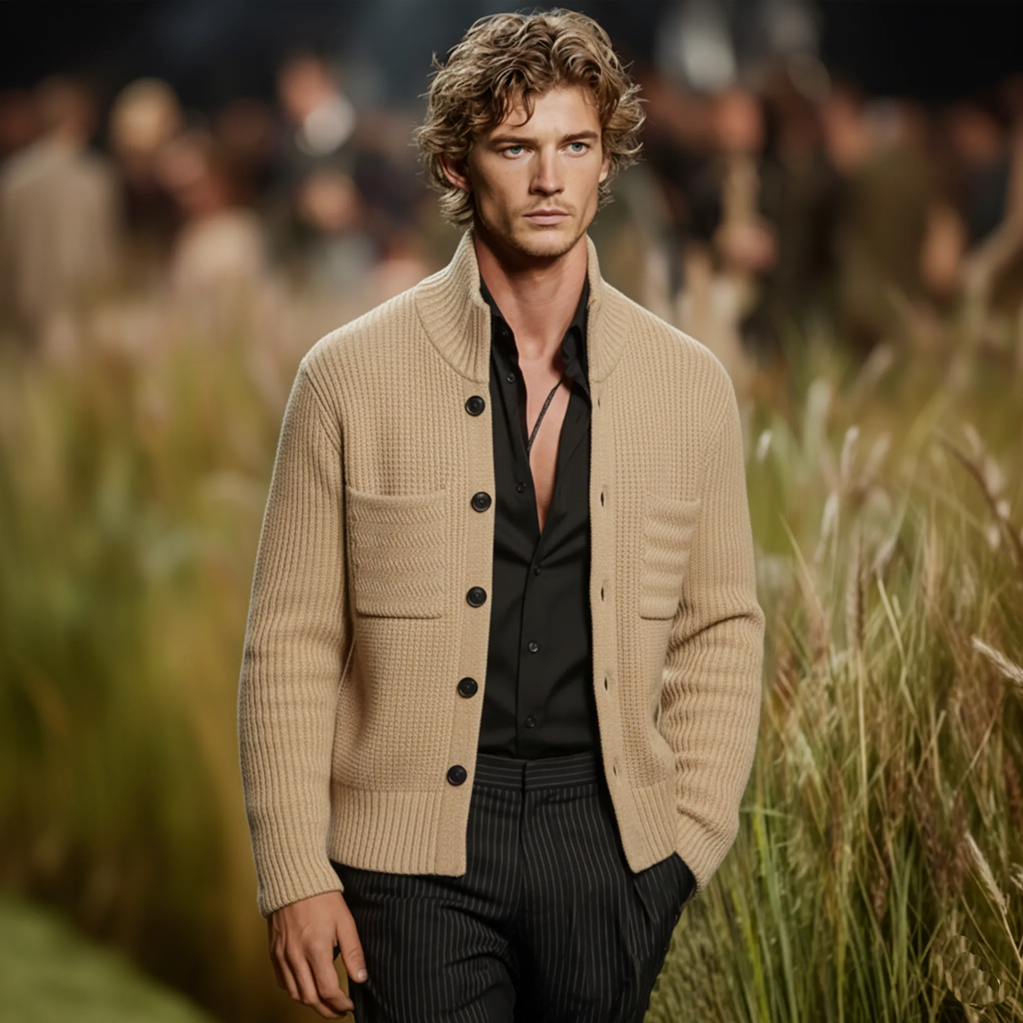 Men's Classic Casual Stand Collar Button-Up Cardigan MTA0824K1K sold by Manly product image thumbnail 2