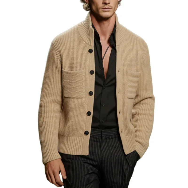 Men's Classic Casual Stand Collar Button-Up Cardigan MTA0824K1K sold by Manly