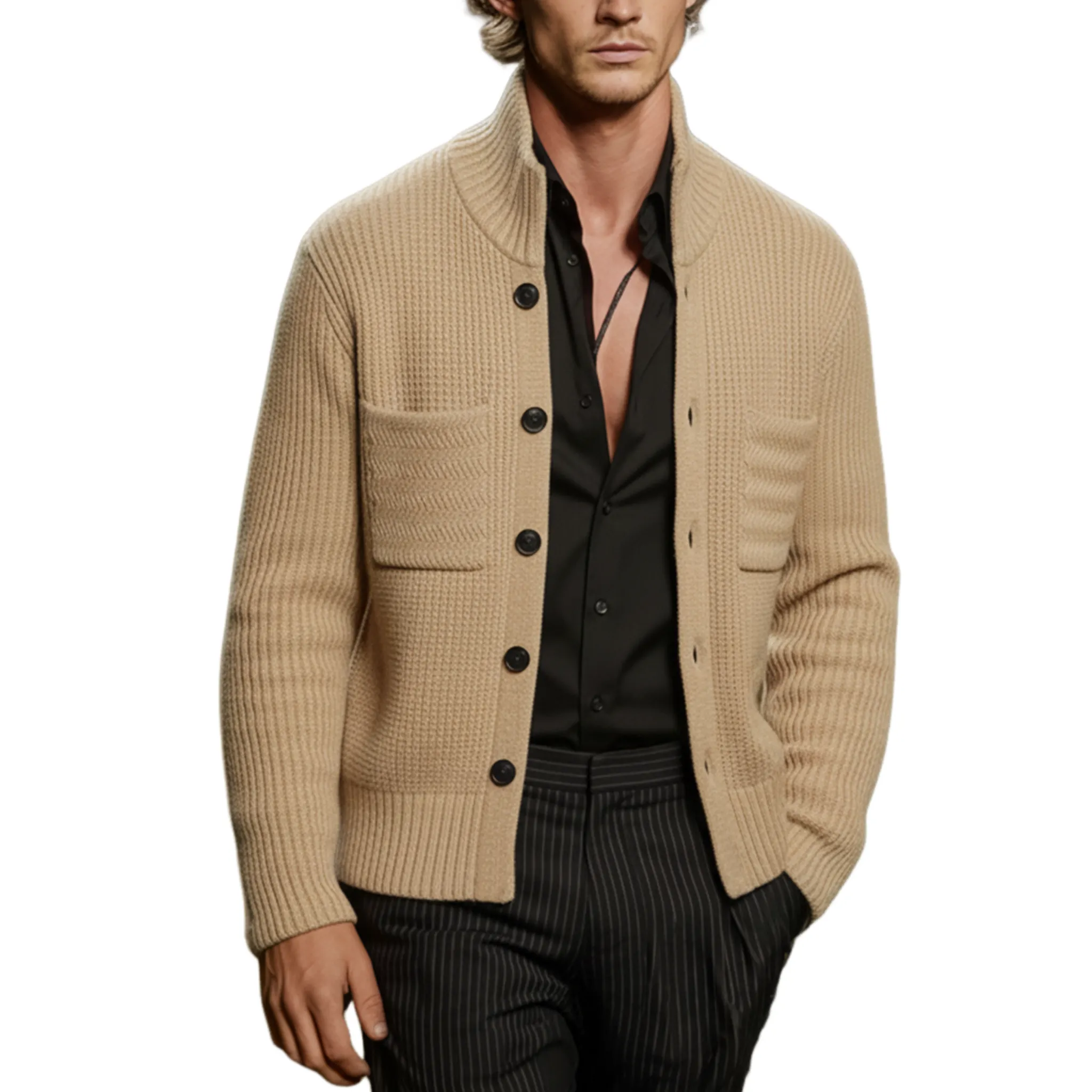 Men's Classic Casual Stand Collar Button-Up Cardigan MTA0824K1K sold by Manly