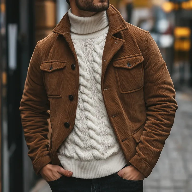 Men's Retro Casual Corduroy Quilted Lapel Button Jacket MTA3011J1TO sold by Manly product image thumbnail 2