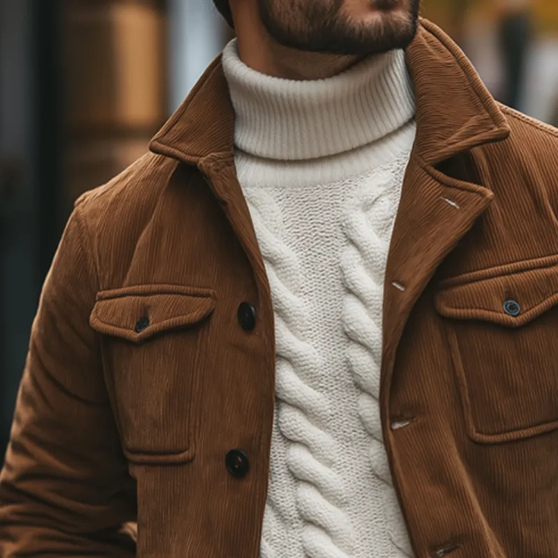 Men's Retro Casual Corduroy Quilted Lapel Button Jacket MTA3011J1TO sold by Manly product image thumbnail 3