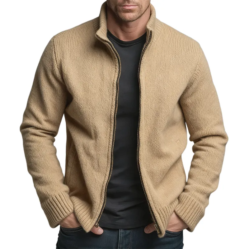 Men's Retro Casual Knitted Stand Collar Zipper Cardigan Jacket MTA0638K7TO sold by Manly