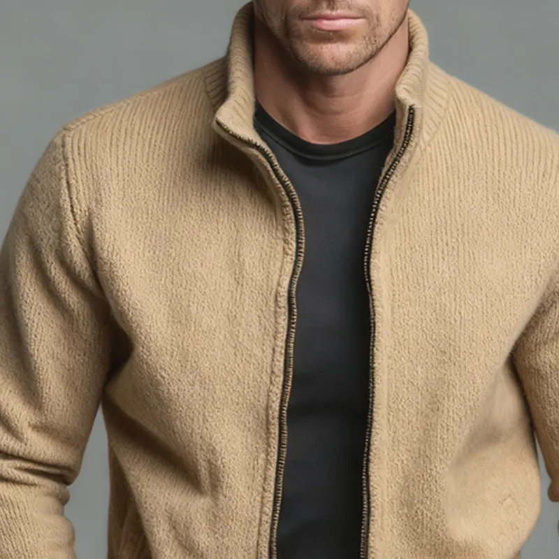 Men's Retro Casual Knitted Stand Collar Zipper Cardigan Jacket MTA0638K7TO sold by Manly product image thumbnail 3