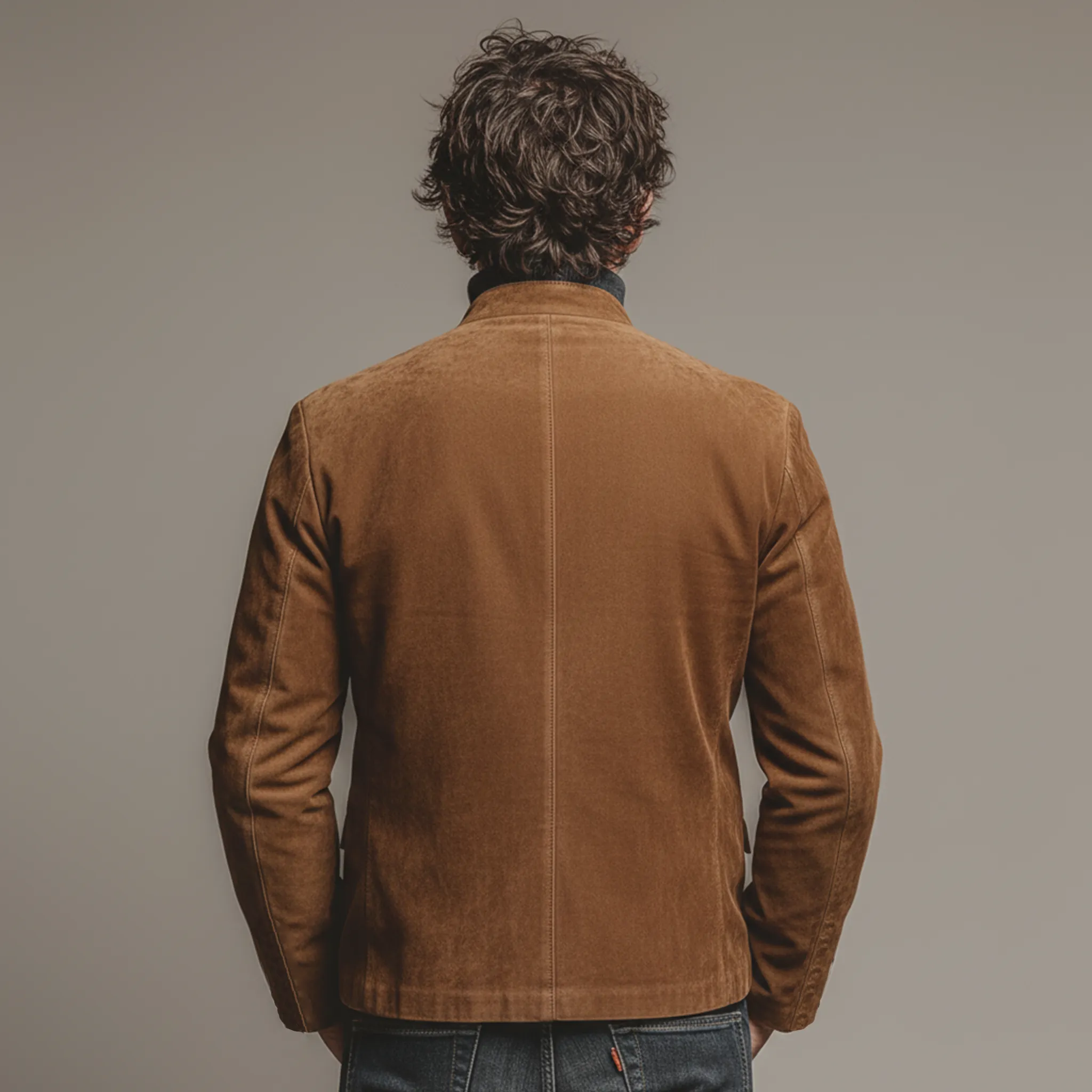 Men's Classic Retro Stand-up Collar Slanted Placket Faux Suede Jacket MTA0840K1K sold by Manly product image thumbnail 4