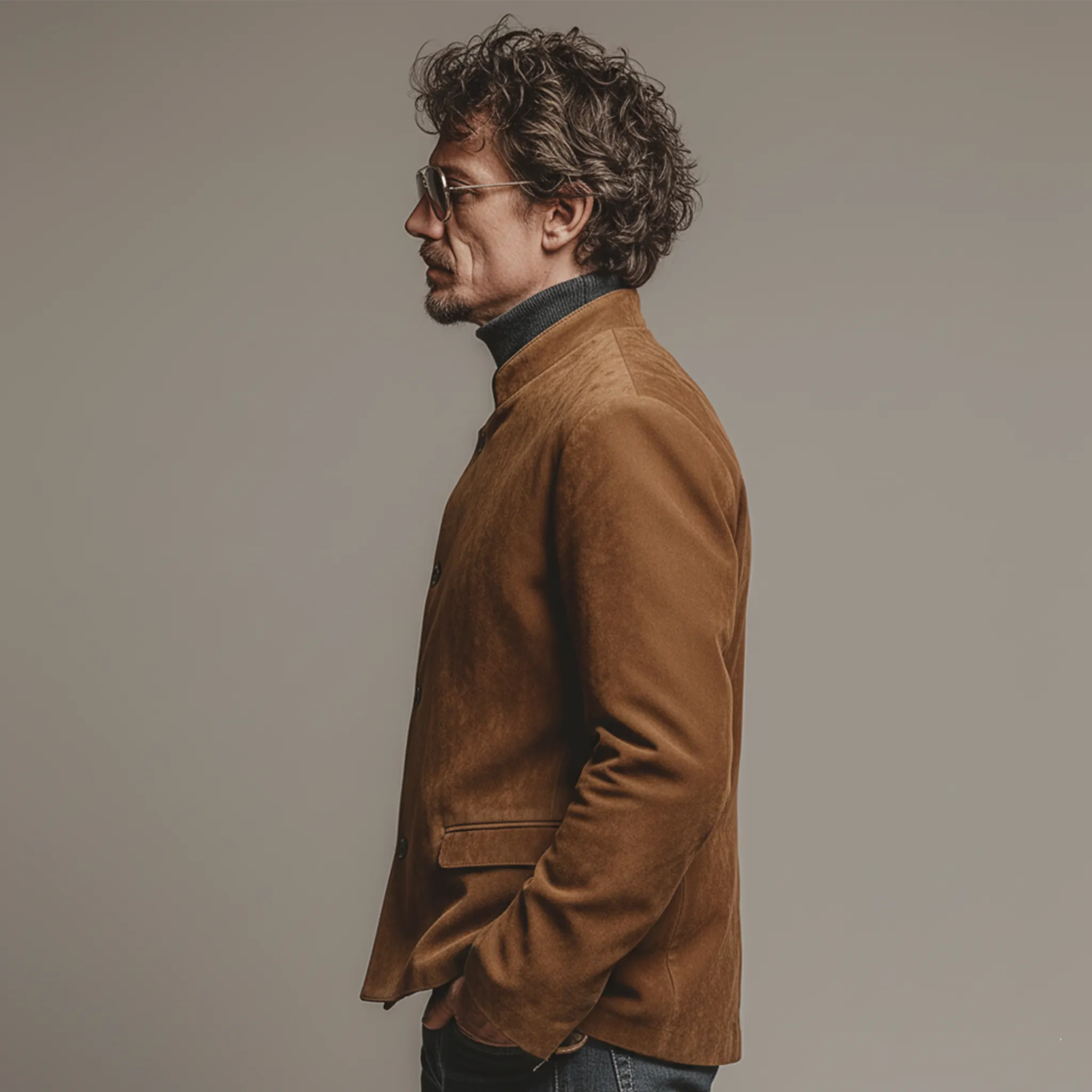 Men's Classic Retro Stand-up Collar Slanted Placket Faux Suede Jacket MTA0840K1K sold by Manly product image thumbnail 3