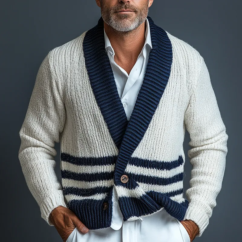 Men's Knitted V-neck Striped Jacquard Cardigan MTA0771K8X sold by Manly product image thumbnail 2