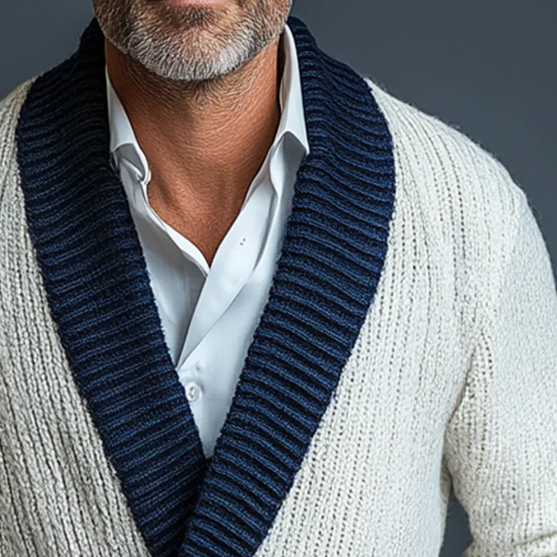 Men's Knitted V-neck Striped Jacquard Cardigan MTA0771K8X sold by Manly product image thumbnail 4