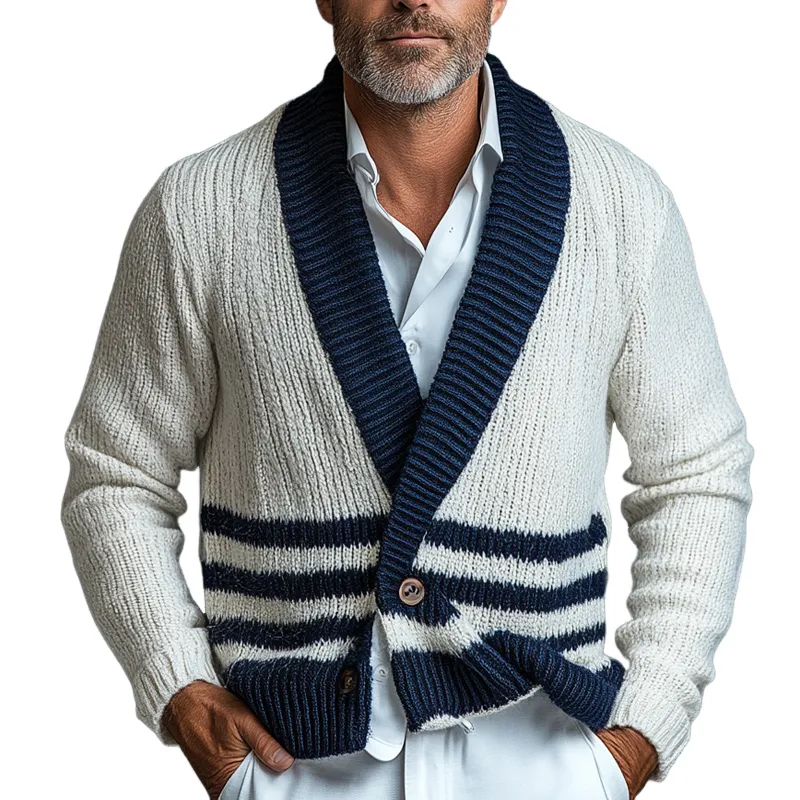 Men's Knitted V-neck Striped Jacquard Cardigan MTA0771K8X sold by Manly