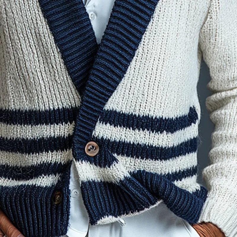 Men's Knitted V-neck Striped Jacquard Cardigan MTA0771K8X sold by Manly product image thumbnail 3