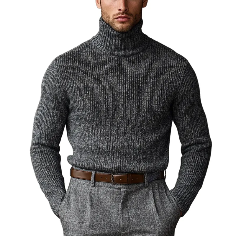 Men's Solid Color Turtleneck Knitted Long-sleeved Sweater MTA0752K7X sold by Manly
