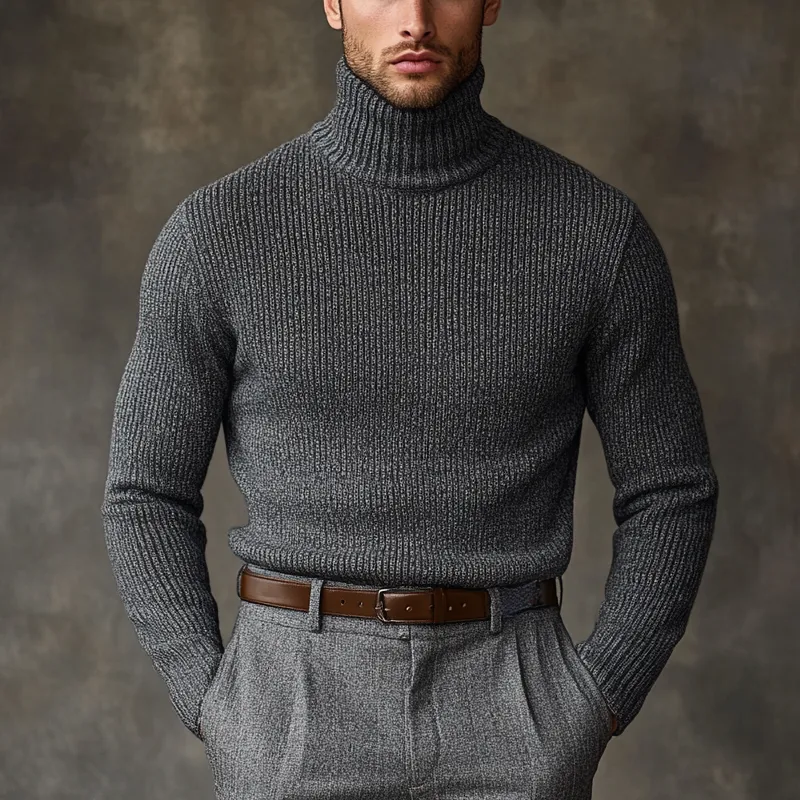 Men's Solid Color Turtleneck Knitted Long-sleeved Sweater MTA0752K7X sold by Manly product image thumbnail 2