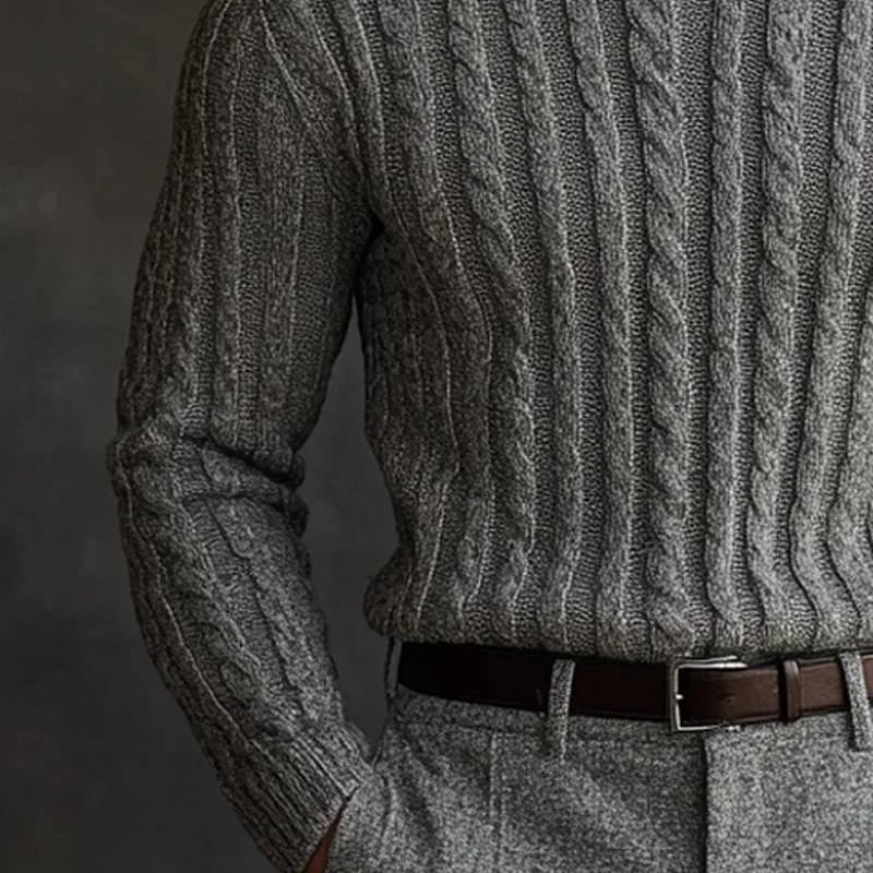 Men's Solid Color Textured Cable Knit Turtleneck Sweater MTA0748K5X sold by Manly product image thumbnail 4