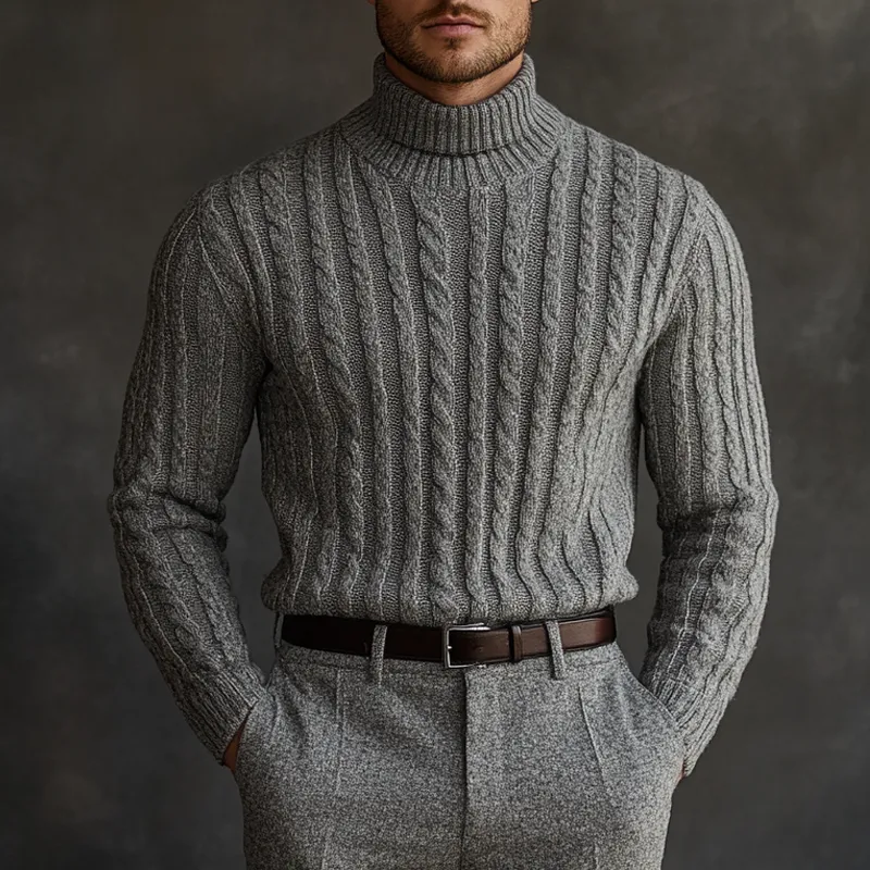 Men's Solid Color Textured Cable Knit Turtleneck Sweater MTA0748K5X sold by Manly product image thumbnail 2