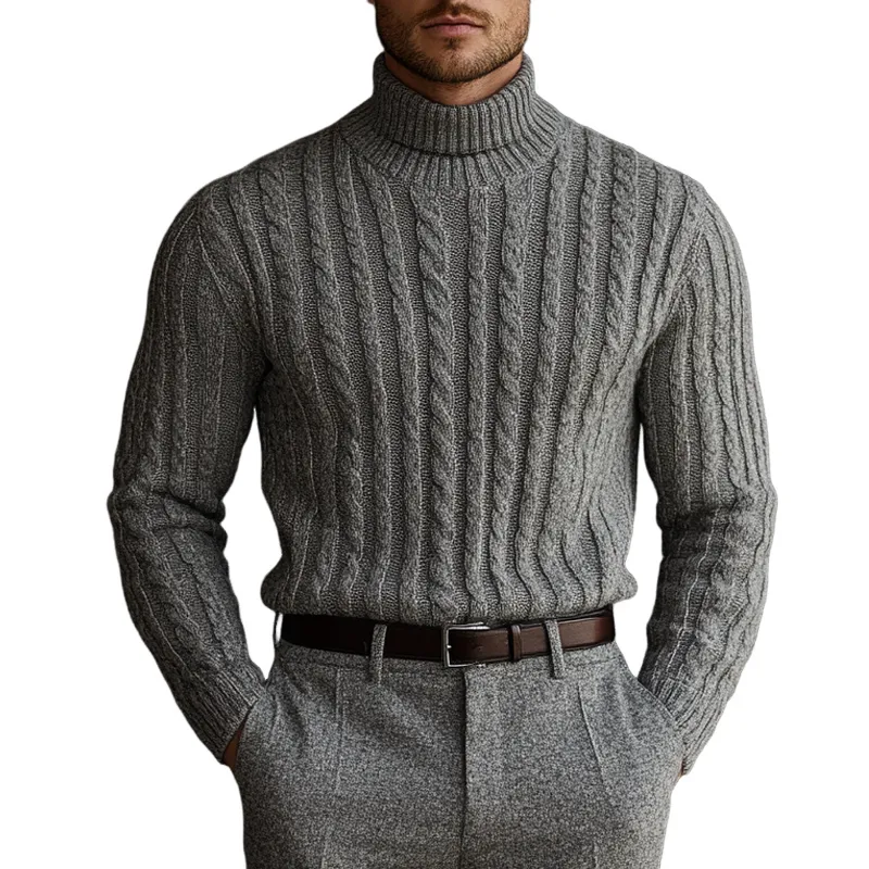 Men's Solid Color Textured Cable Knit Turtleneck Sweater MTA0748K5X sold by Manly