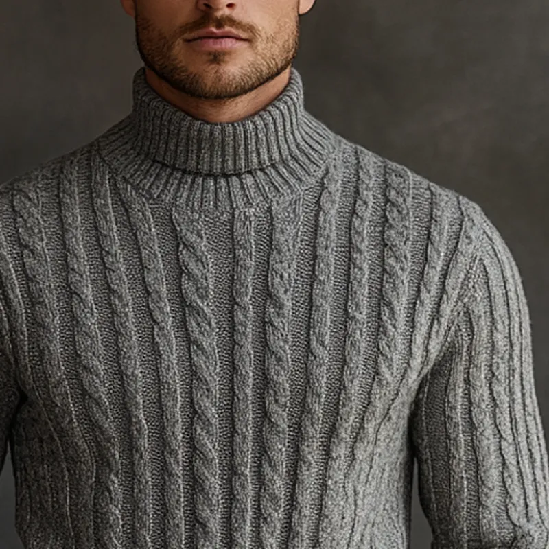 Men's Solid Color Textured Cable Knit Turtleneck Sweater MTA0748K5X sold by Manly product image thumbnail 3