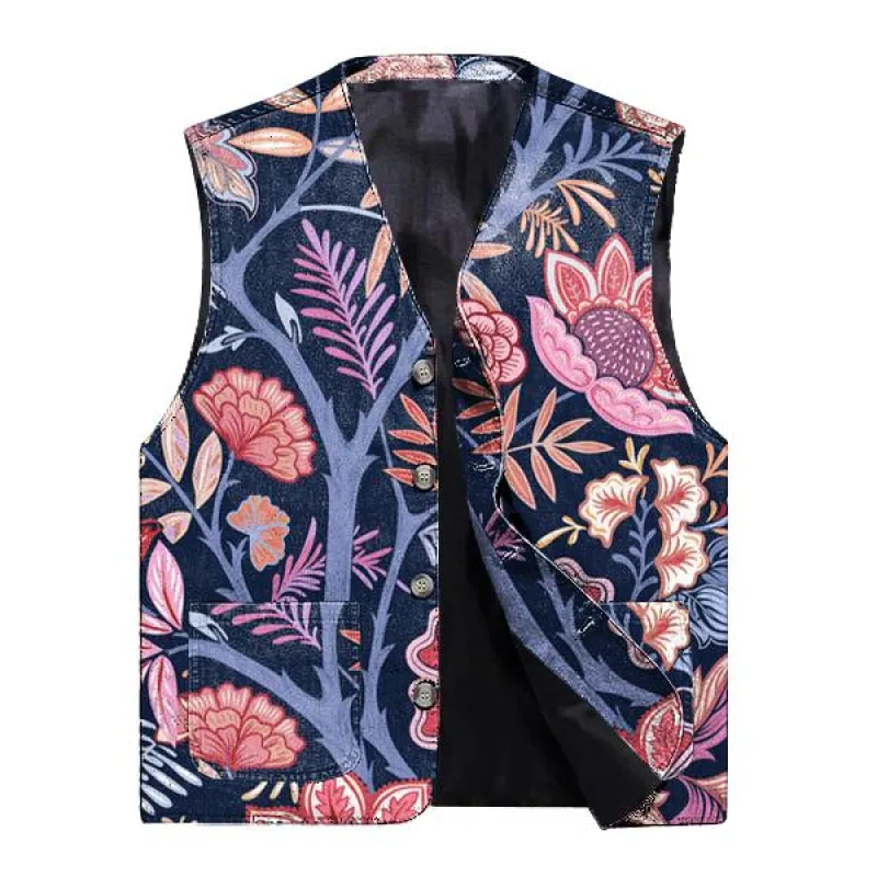 Men's Vintage Floral Print V-Neck Vest 77428957X sold by Manly