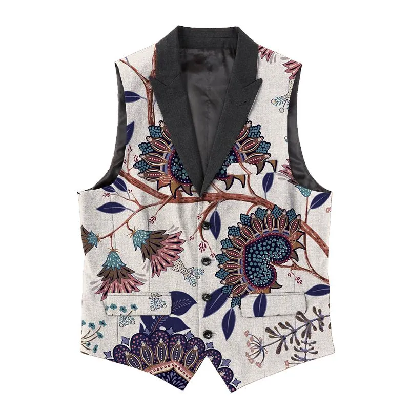 Men's Vintage Floral Print Lapel Vest 70103961X sold by Manly