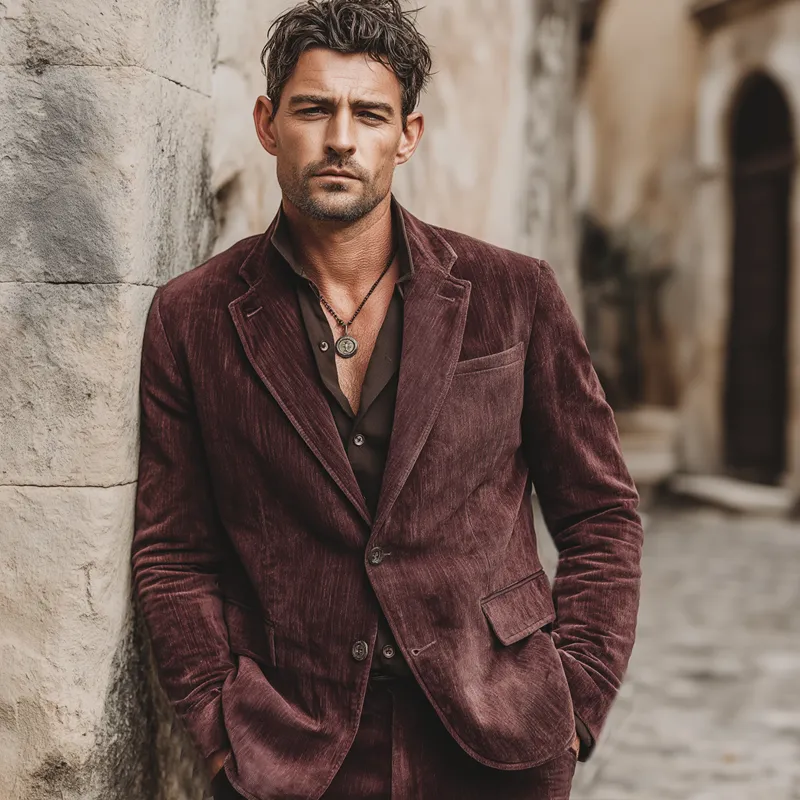 Men's Classic Burgundy Cotton Blend Two-button Single-vent Blazer MTA0650K3U sold by Manly product image thumbnail 3