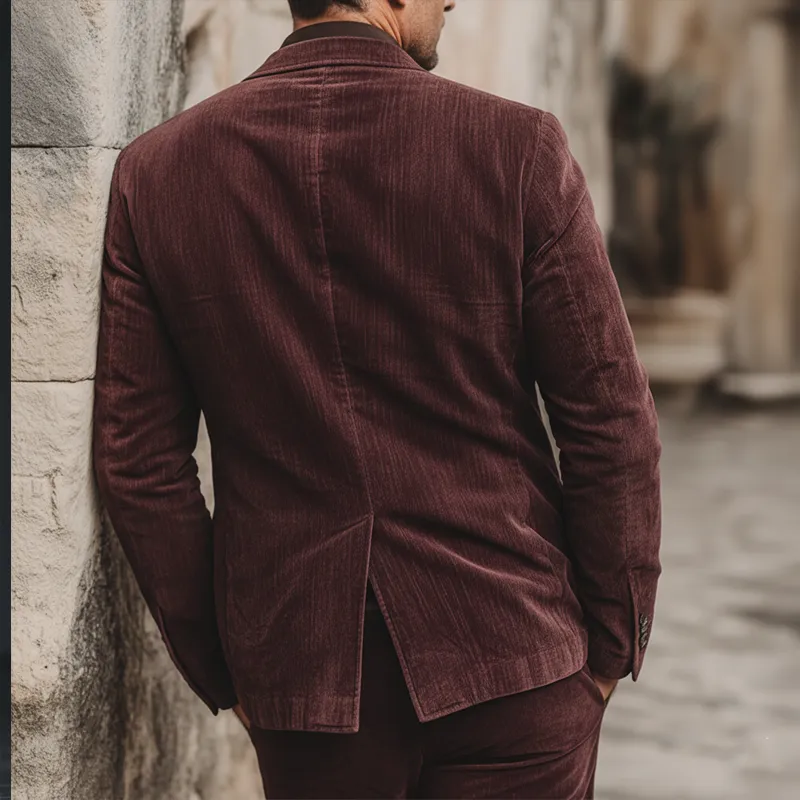 Men's Classic Burgundy Cotton Blend Two-button Single-vent Blazer MTA0650K3U sold by Manly product image thumbnail 5