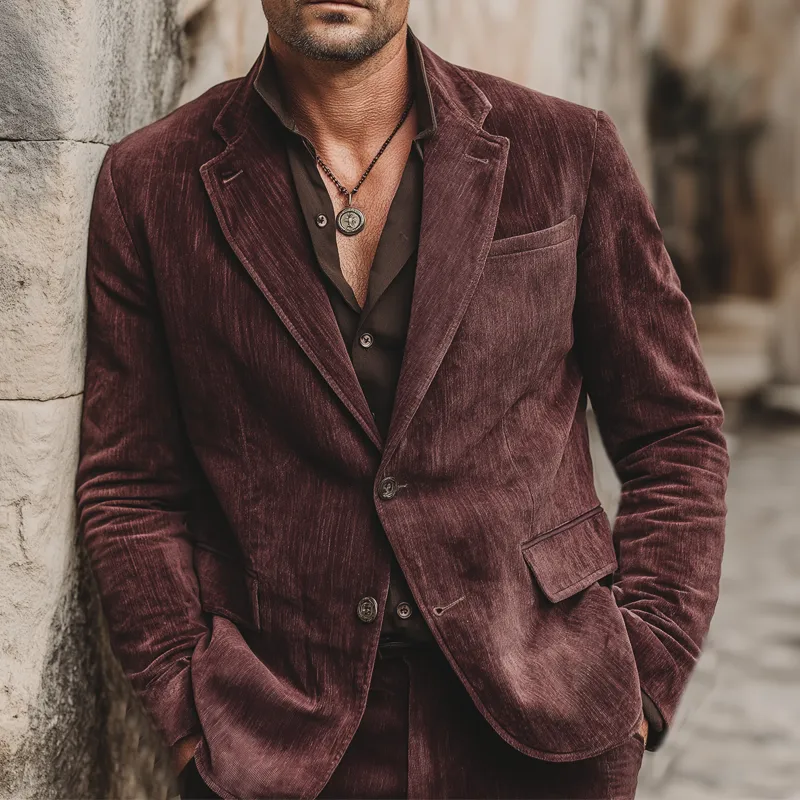 Men's Classic Burgundy Cotton Blend Two-button Single-vent Blazer MTA0650K3U sold by Manly product image thumbnail 4