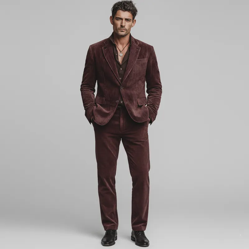 Men's Classic Burgundy Cotton Blend Two-button Single-vent Blazer MTA0650K3U sold by Manly product image thumbnail 2