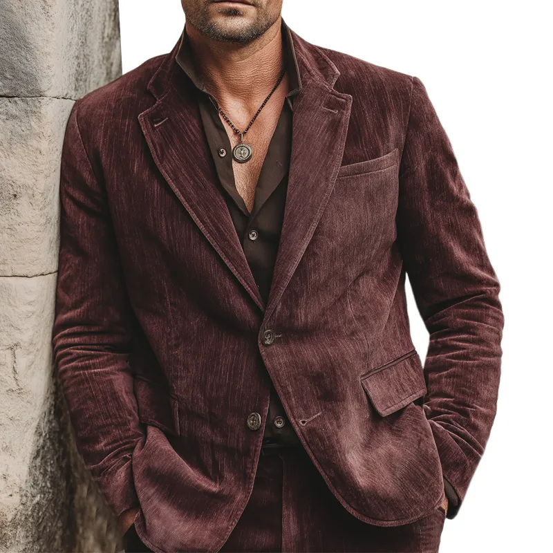 Men's Classic Burgundy Cotton Blend Two-button Single-vent Blazer MTA0650K3U sold by Manly